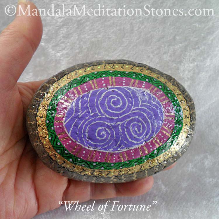 Wheel of Fortune Mandala Meditation Stone - The Mandala Lady - Hand-painted Stones - The Mandala Lady