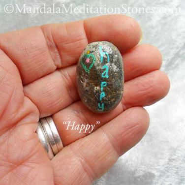 Happy - Mindfulness Stone - Hand Painted Stone - The Mandala Lady